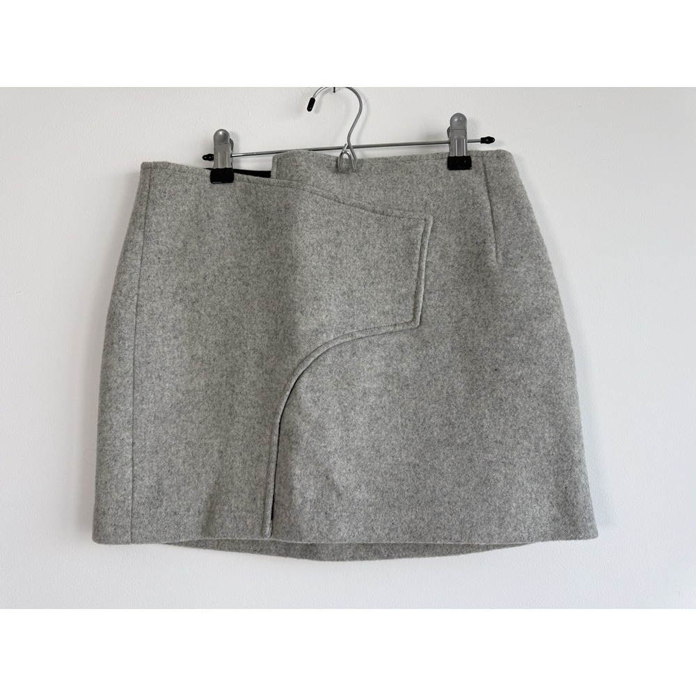 NEW Derek Lam 10 Crosby Gray Wool Asymmetrical Wrap Mini Skirt Size 2